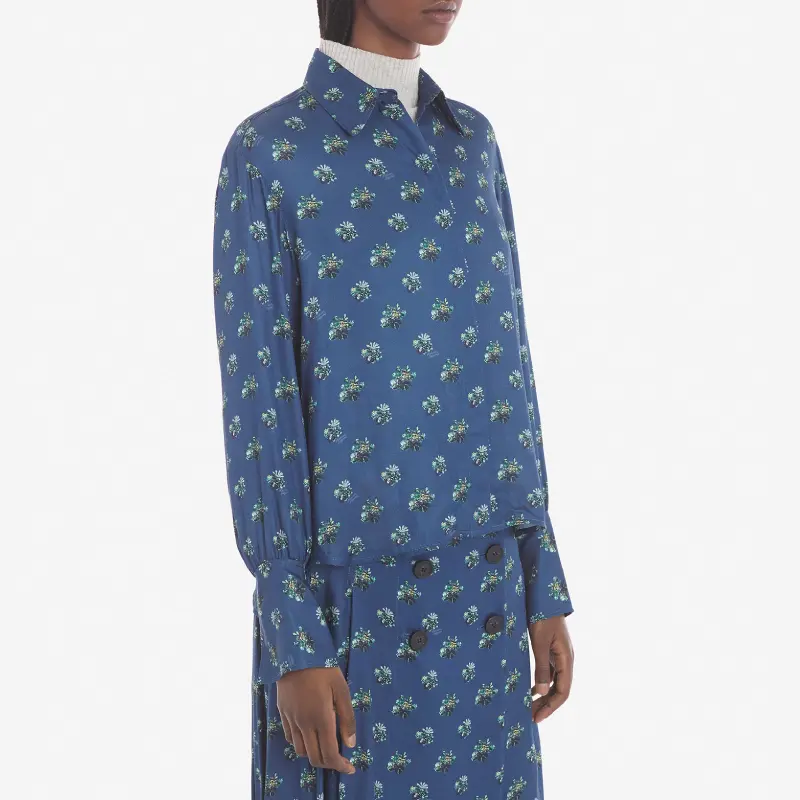 MAISON KITSUNÉ 藍色印花長袖牛仔襯衫/女裝/ 40