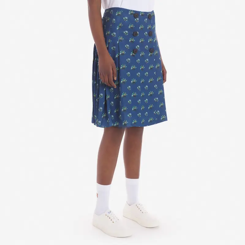 MAISON KITSUNÉ 藍色雙排扣印花中長裙/女裝/ 38