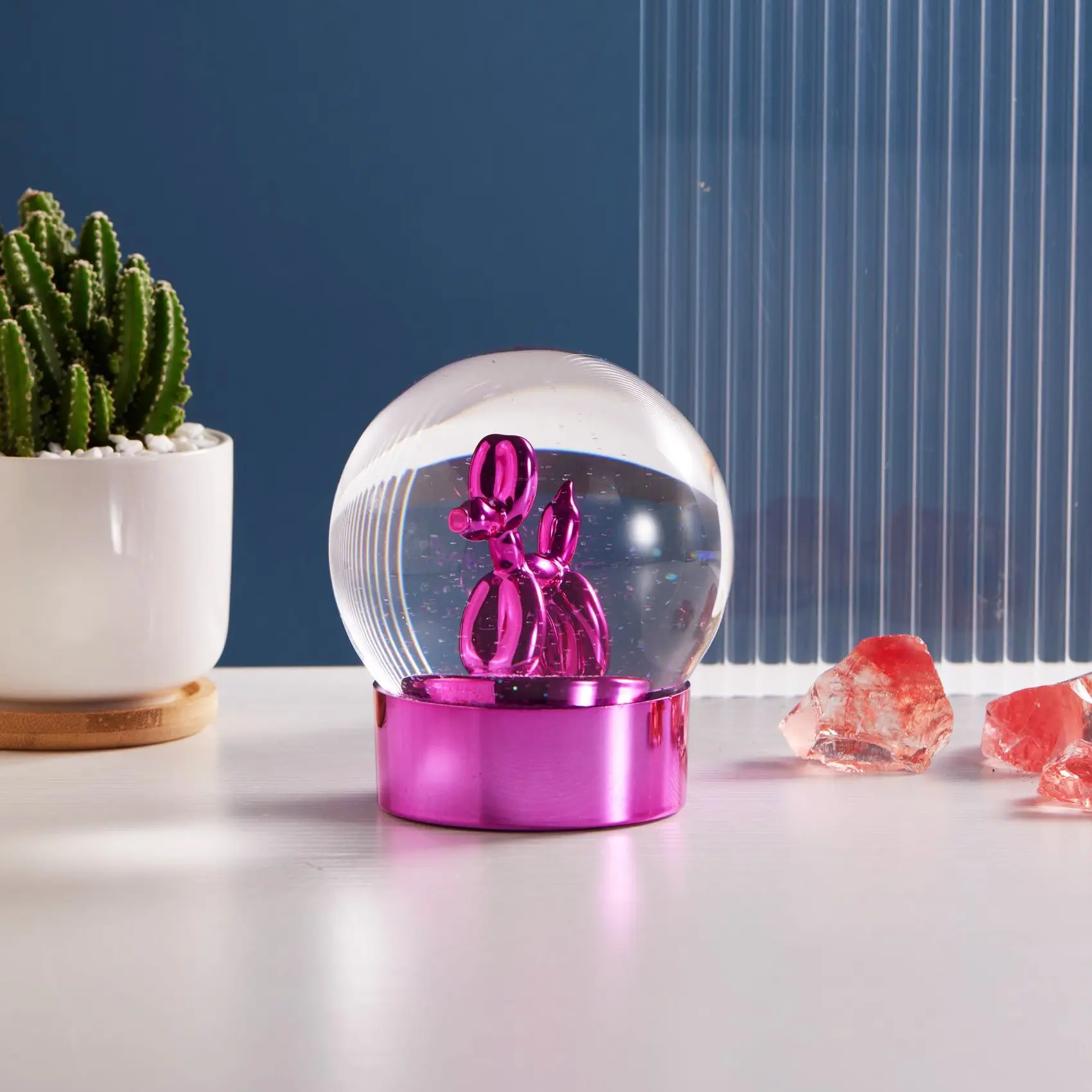 La boite Balloon Dog Globe閃光七彩氣球狗造型水晶球雪花球/ 桃