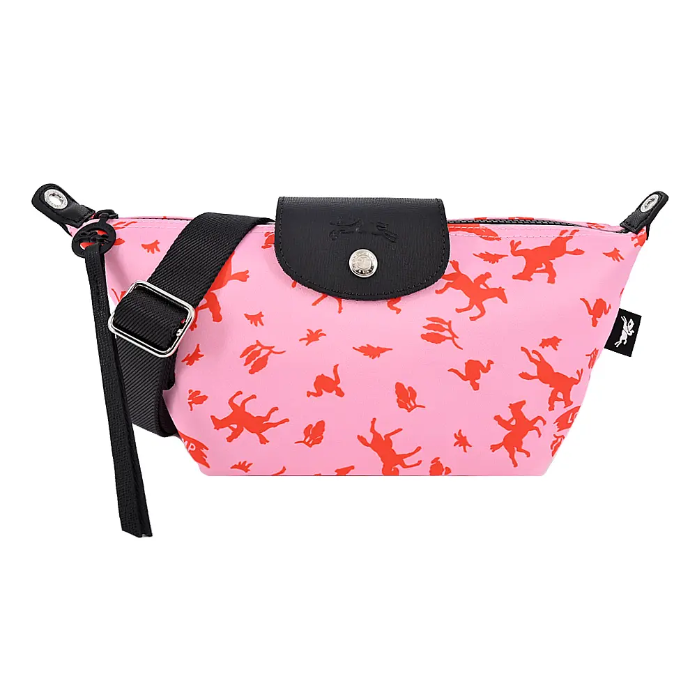 LONGCHAMP LE PLIAGE系列再生帆布奔馬撞色斜背包(迷你/多色選)/平行輸入/ 粉紅