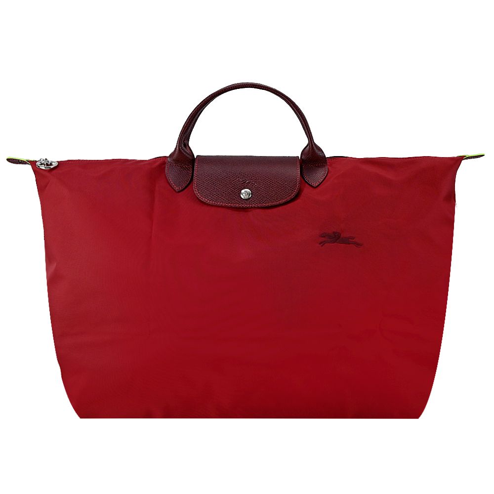 LONGCHAMP LE PLIAGE GREEN系列刺繡短把再生尼龍摺疊旅行袋(小/多色選)/平行輸入/ 紅