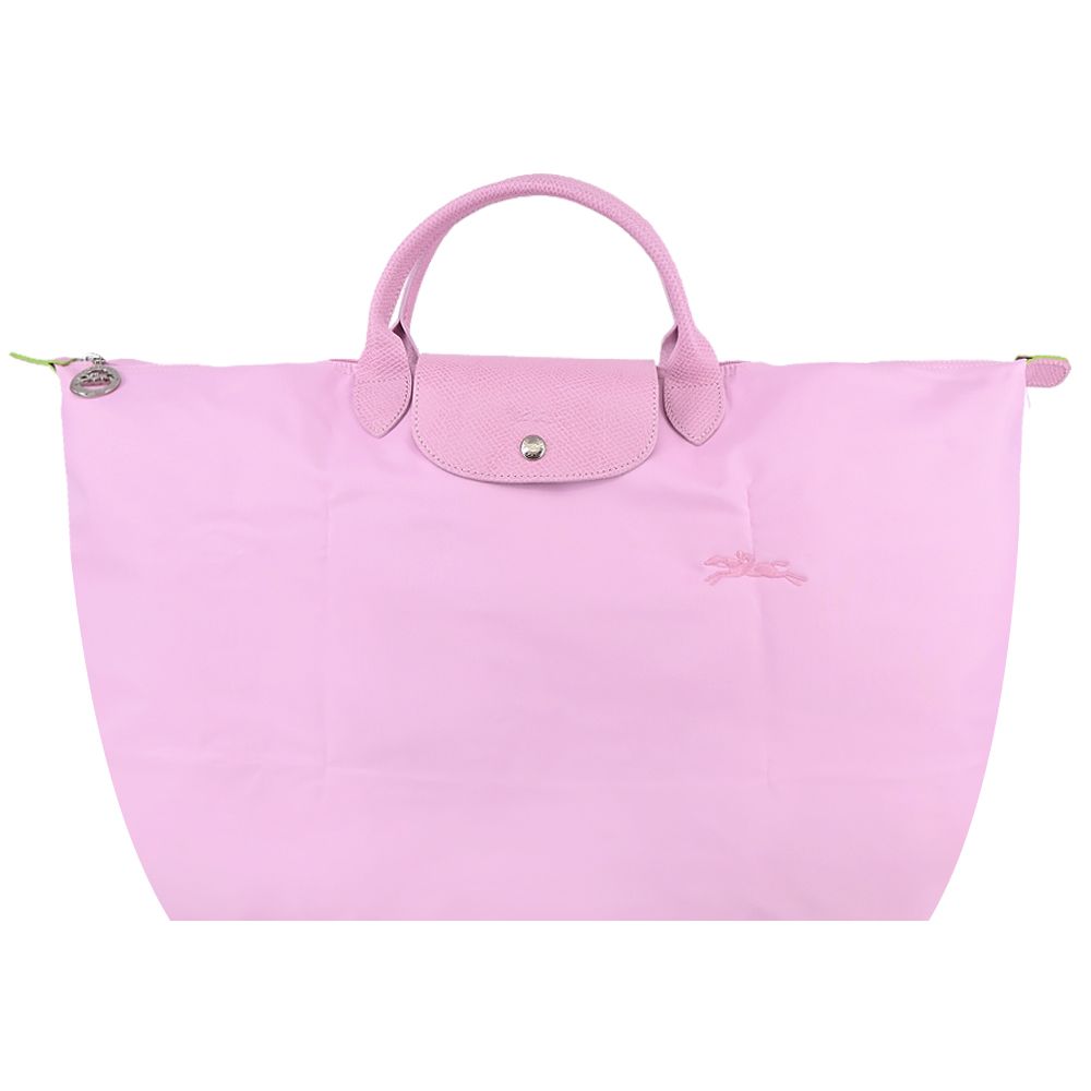 LONGCHAMP LE PLIAGE GREEN系列刺繡短把再生尼龍摺疊旅行袋(小/多色選)/平行輸入/ 粉紅