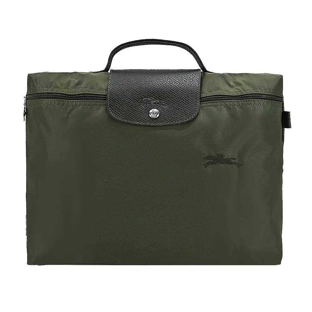 LONGCHAMP LE PLIAGE GREEN系列刺繡再生尼龍摺疊公事包(小/多色選)/平行輸入/ 森林綠