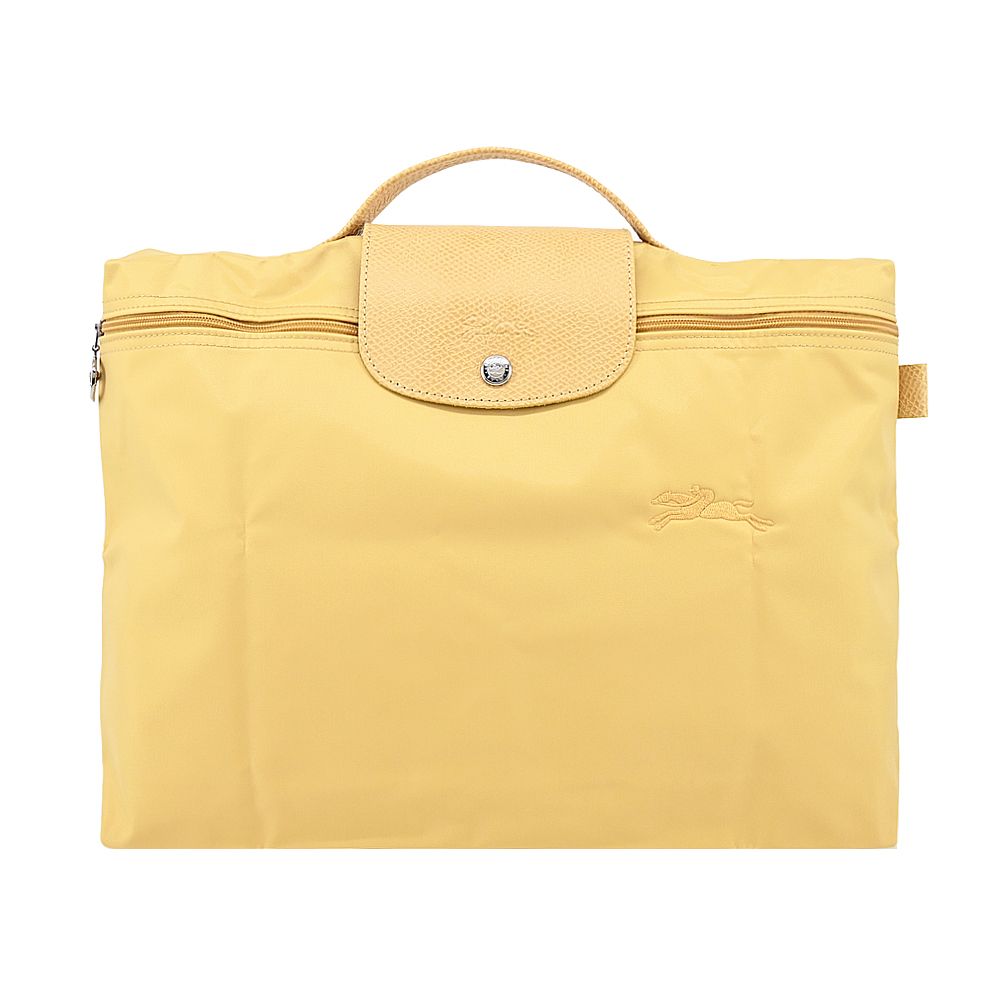 LONGCHAMP LE PLIAGE GREEN系列刺繡再生尼龍摺疊公事包(小/多色選)/平行輸入/ 小麥黃