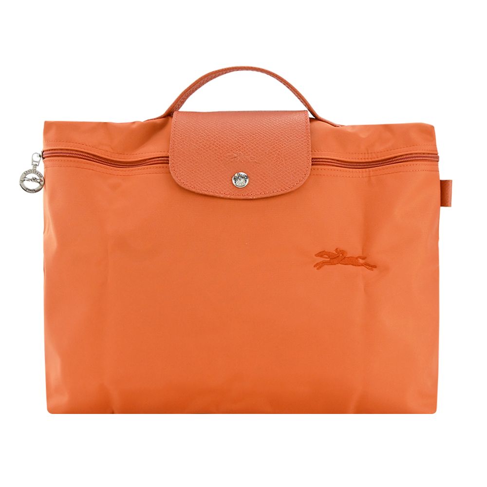 LONGCHAMP LE PLIAGE GREEN系列刺繡再生尼龍摺疊公事包(小/多色選)/平行輸入/ 胡蘿蔔橘