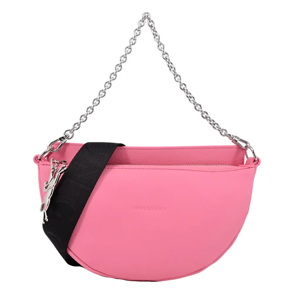 LONGCHAMP SMILE系列牛皮圓弧肩背/斜背兩用包(小/粉紅)/平行輸入