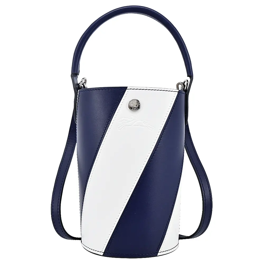 LONGCHAMP ÉPURE系列牛皮壓印橫條手提/斜背水桶包(迷你/海軍藍)/平行輸入