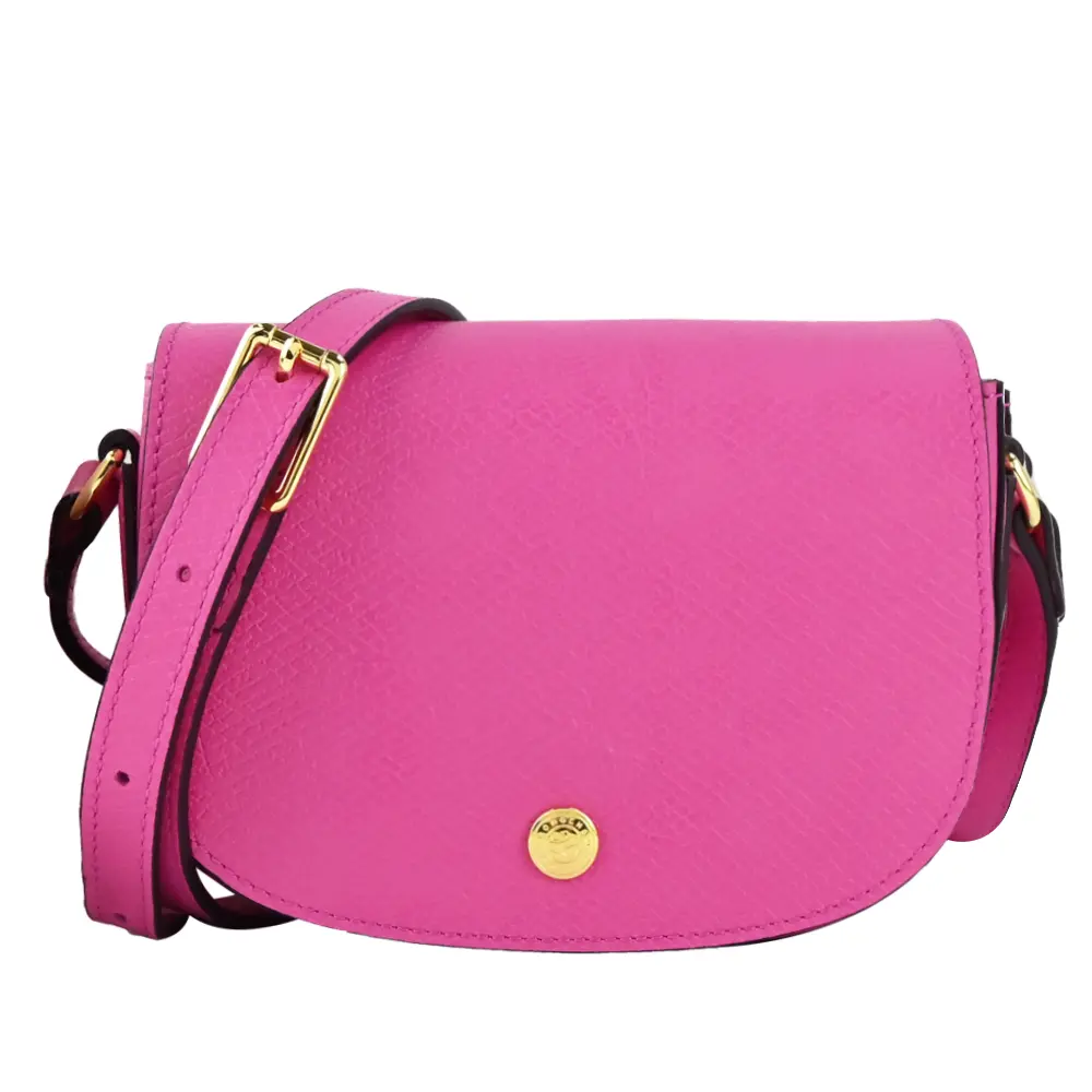 LONGCHAMP EPURE系列牛皮翻蓋半月斜背包(迷你/桃粉)/平行輸入