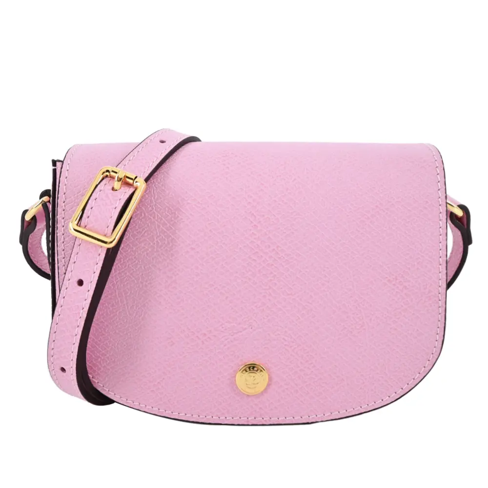 LONGCHAMP EPURE系列牛皮翻蓋半月斜背包(迷你/粉紅)/平行輸入