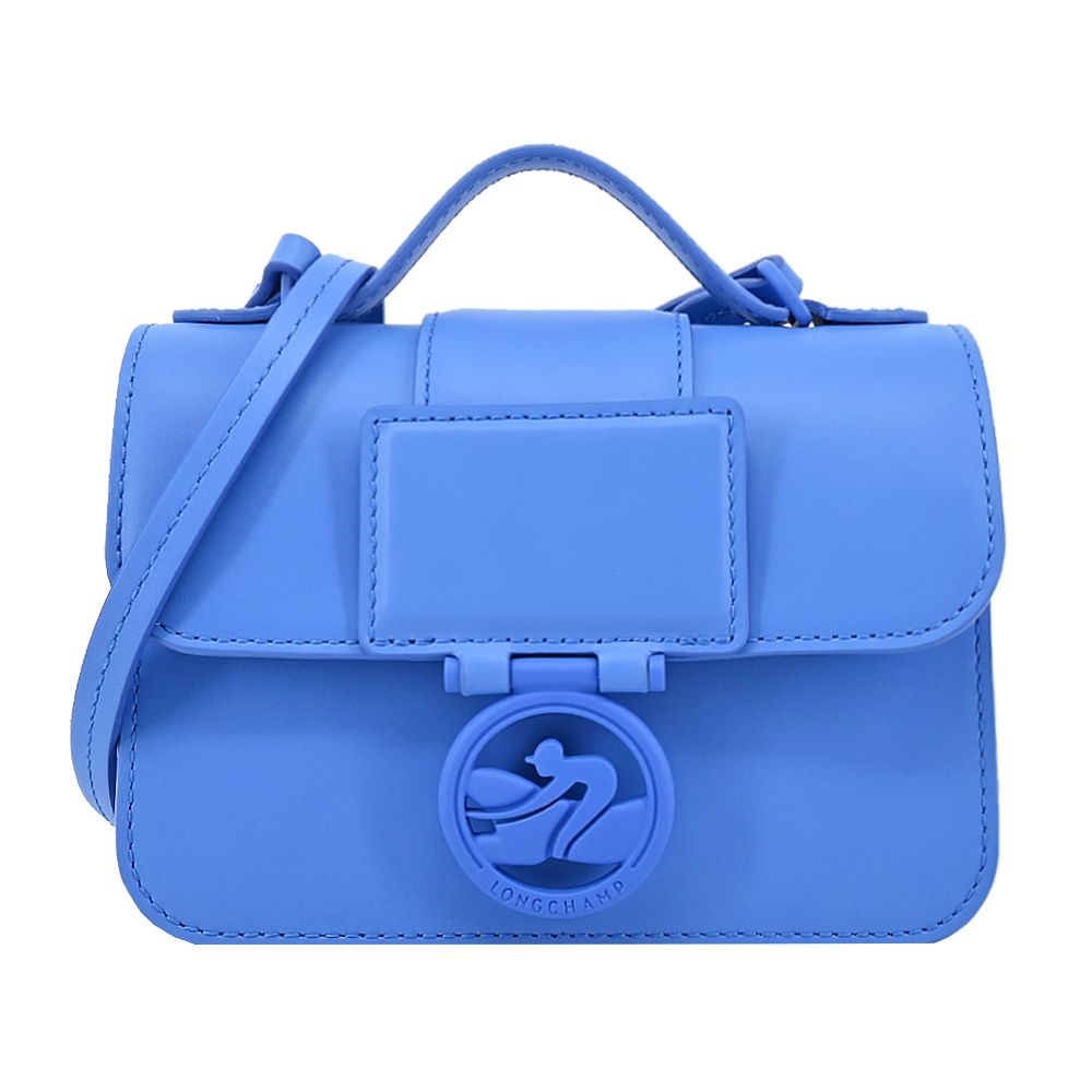 LONGCHAMP BOX-TROT系列小牛皮同色LOGO翻蓋斜背包(迷你/多色選)/平行輸入/ 鈷藍