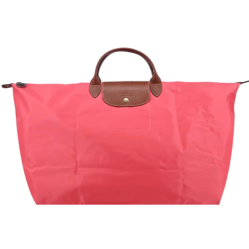 LONGCHAMP LE PLIAGE系列短把再生尼龍摺疊水餃旅行袋(中/多色選)/平行輸入/ 石榴紅