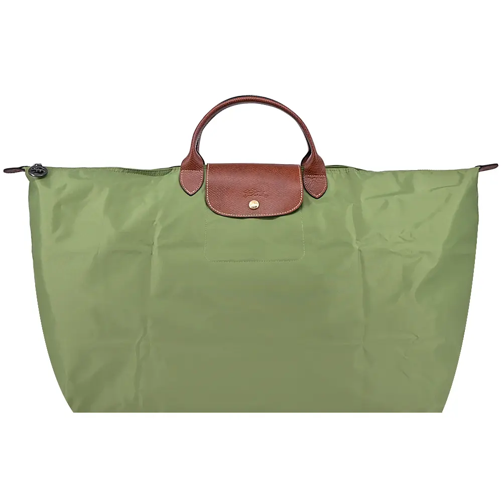 LONGCHAMP LE PLIAGE系列短把再生尼龍摺疊水餃旅行袋(中/多色選)/平行輸入/ 苔癬綠