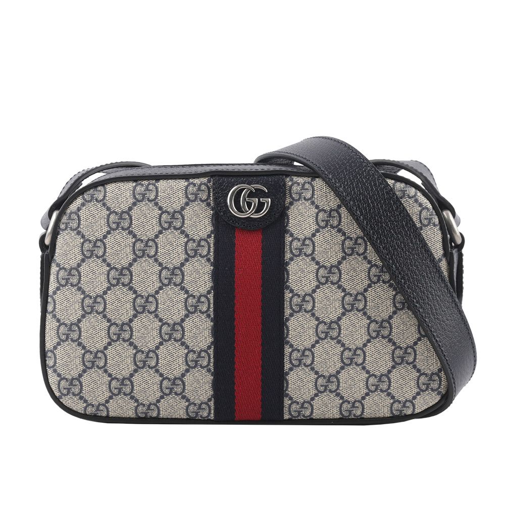 【GUCCI】Ophidia GG Supreme 帆布藍紅織帶相機包(米色/黑藍色)/平行輸入