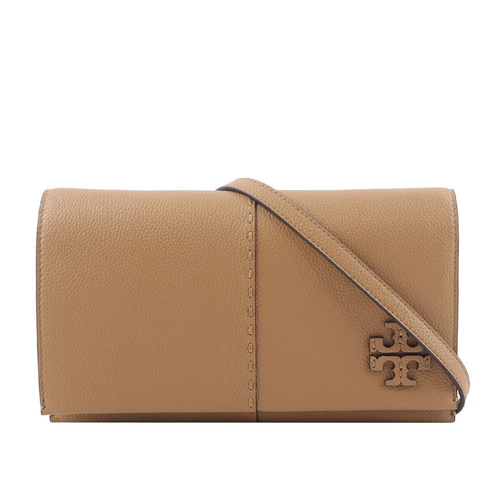 【TORY BURCH】McGRAW 鵝卵石皮革皮夾式斜背包(提拉米蘇)/平行輸入