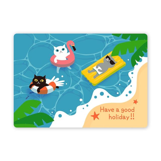 日本 GRAPAC 動動明信片/ Chaton Noir Et Amis/ 泳圈