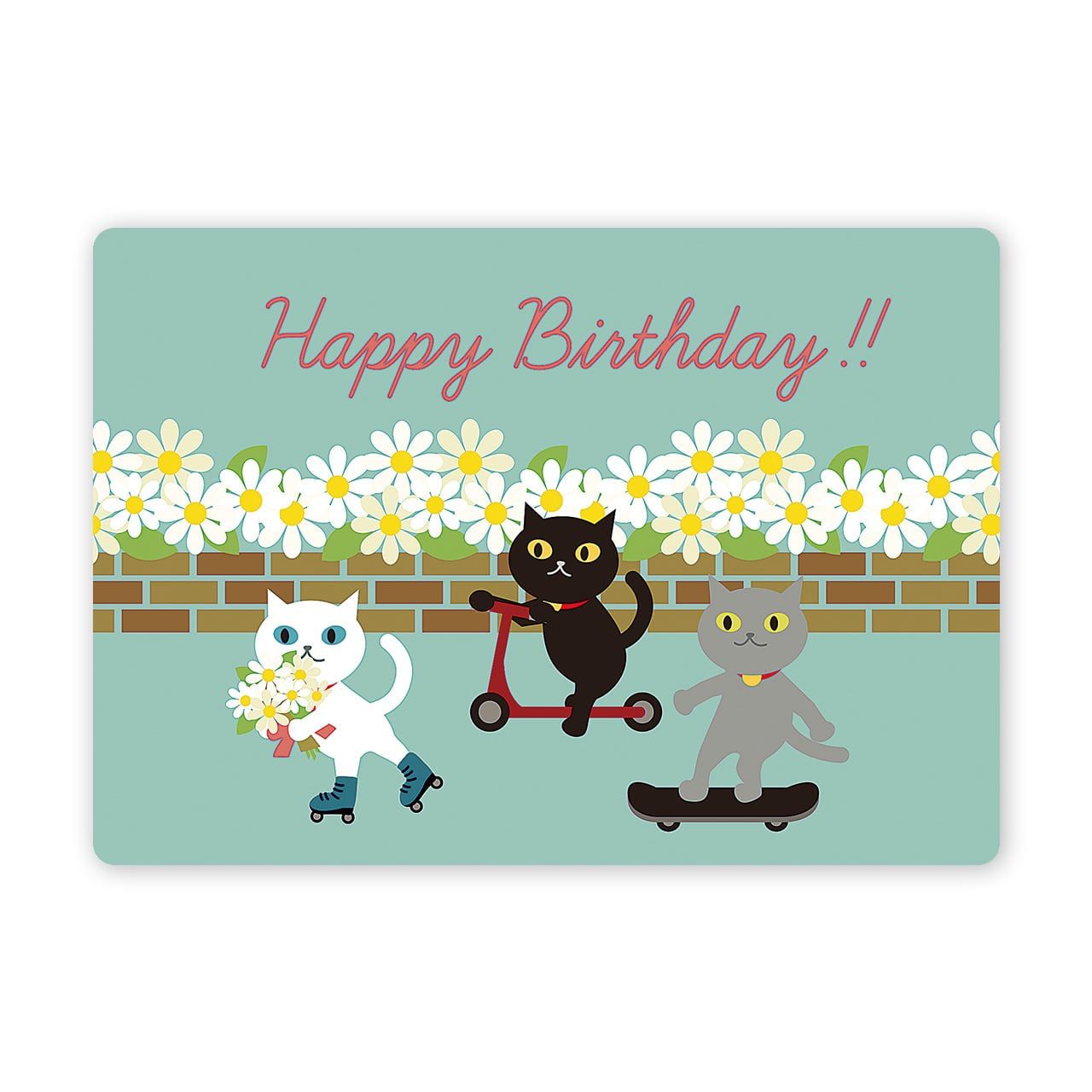 日本 GRAPAC 生日動動明信片/ Chaton Noir Et Amis/ 滑板