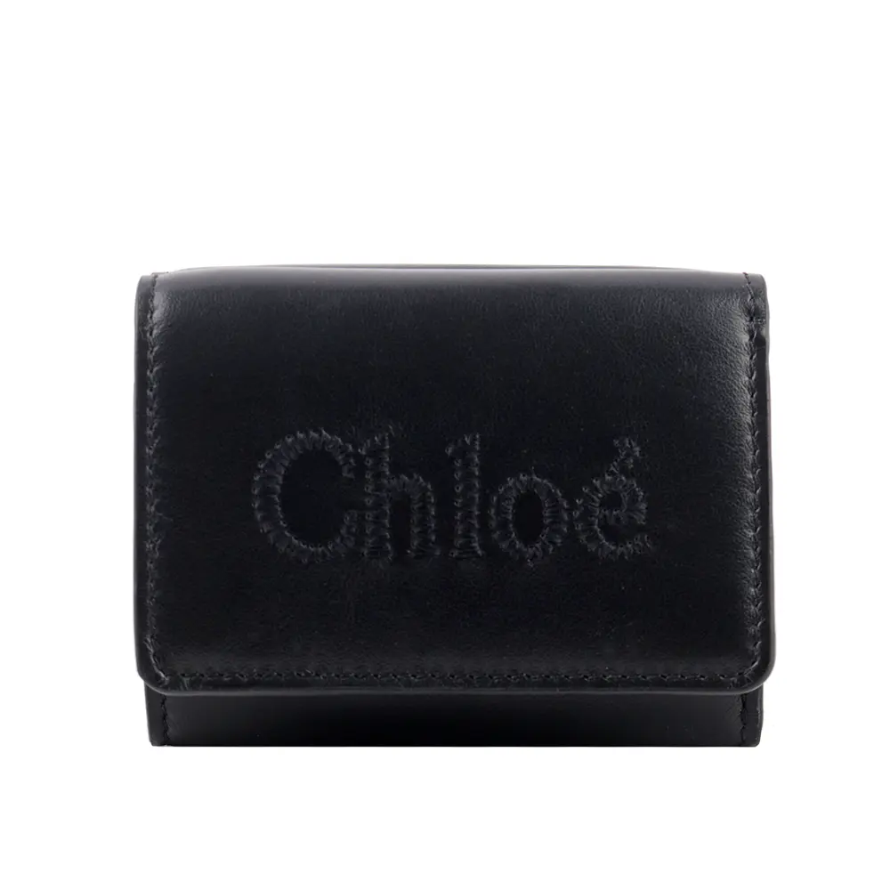 【CHLOE'】Sense 刺繡標誌小款三折短夾(黑色)/平行輸入