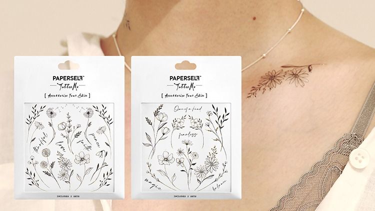 PAPERSELF刺青貼紙/ 復刻刺青花Black Flowers 2/ 2入