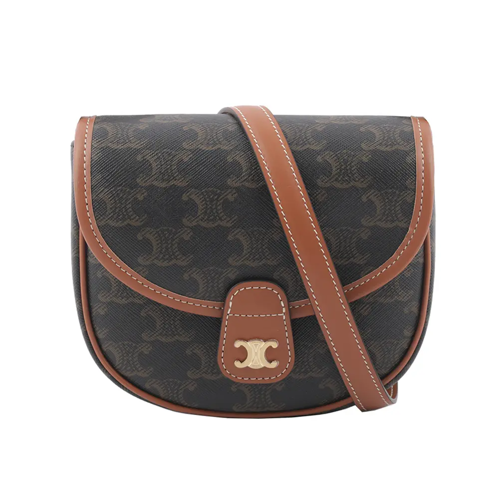 【CELINE】Besace Triomphe 帆布及小牛皮迷你斜背包(棕褐色)/平行輸入