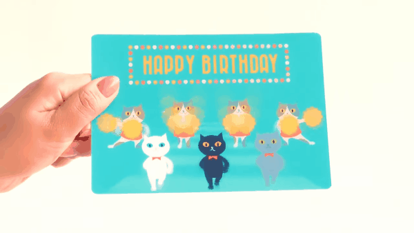 日本 GRAPAC 生日動動明信片/ Chaton Noir Et Amis/ 啦啦隊