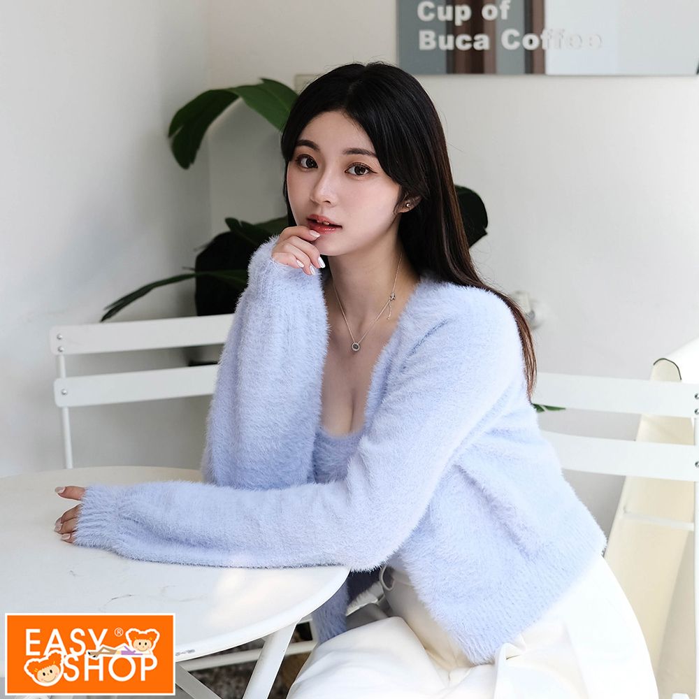 【EASY SHOP】Banana Pie-BRA TOP-水貂絨針織外套-藤紫/ L