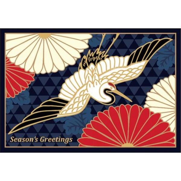 日本 Greeting Life 和風聖誕卡/ 鶴與紅白菊