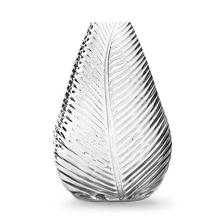 荷蘭 Jodeco Glass 葉紋窄口玻璃花器/ 透明/ 大