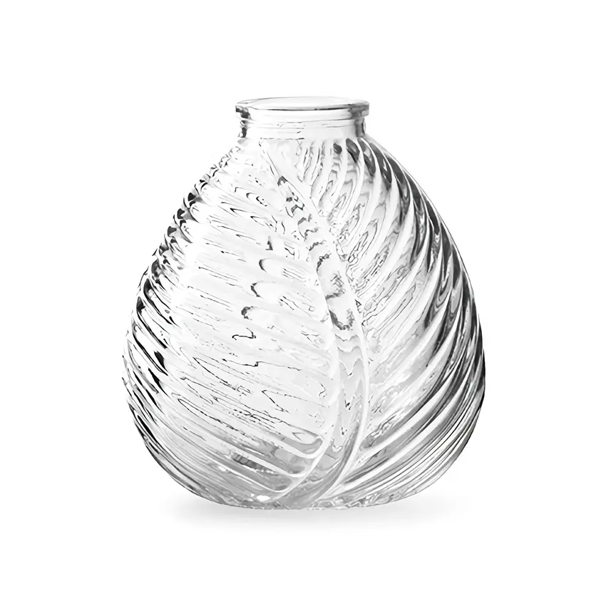 荷蘭 Jodeco Glass 葉紋窄口玻璃花器/ 透明/ 小