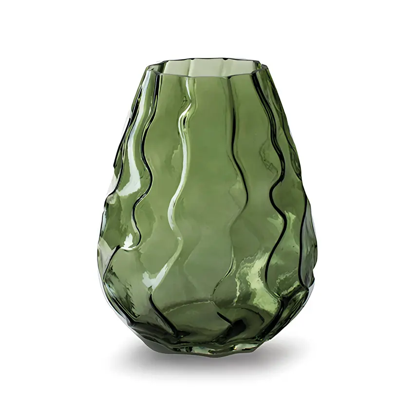 荷蘭 Jodeco Glass 造型皺褶玻璃花器/ 綠