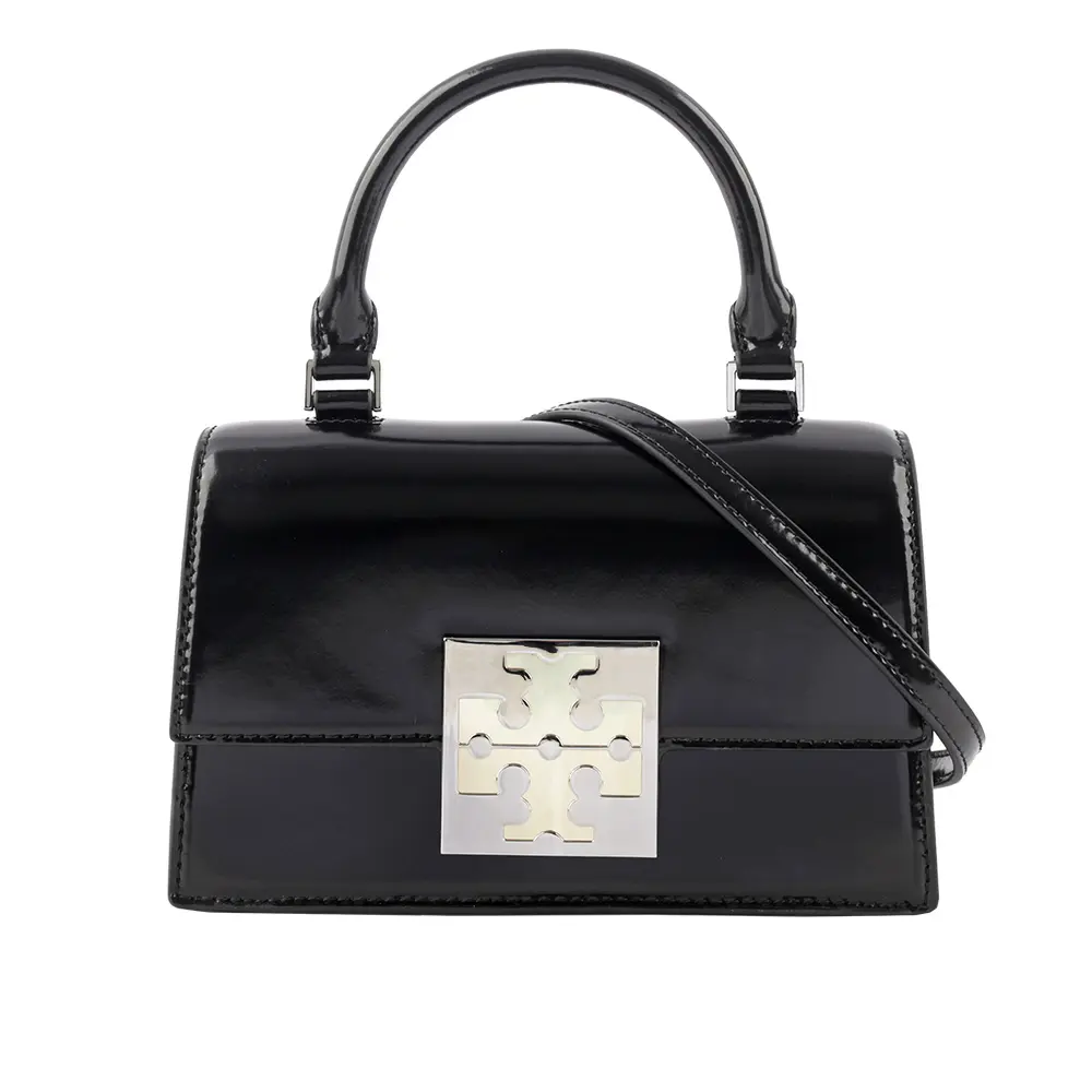 【TORY BURCH】Bon Bon 平滑牛皮迷你翻蓋手提/斜背二用包(黑色)/平行輸入