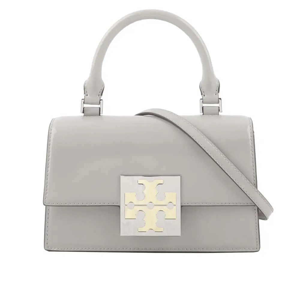 【TORY BURCH】Bon Bon 平滑牛皮迷你翻蓋手提/斜背二用包(雲灰色)/平行輸入