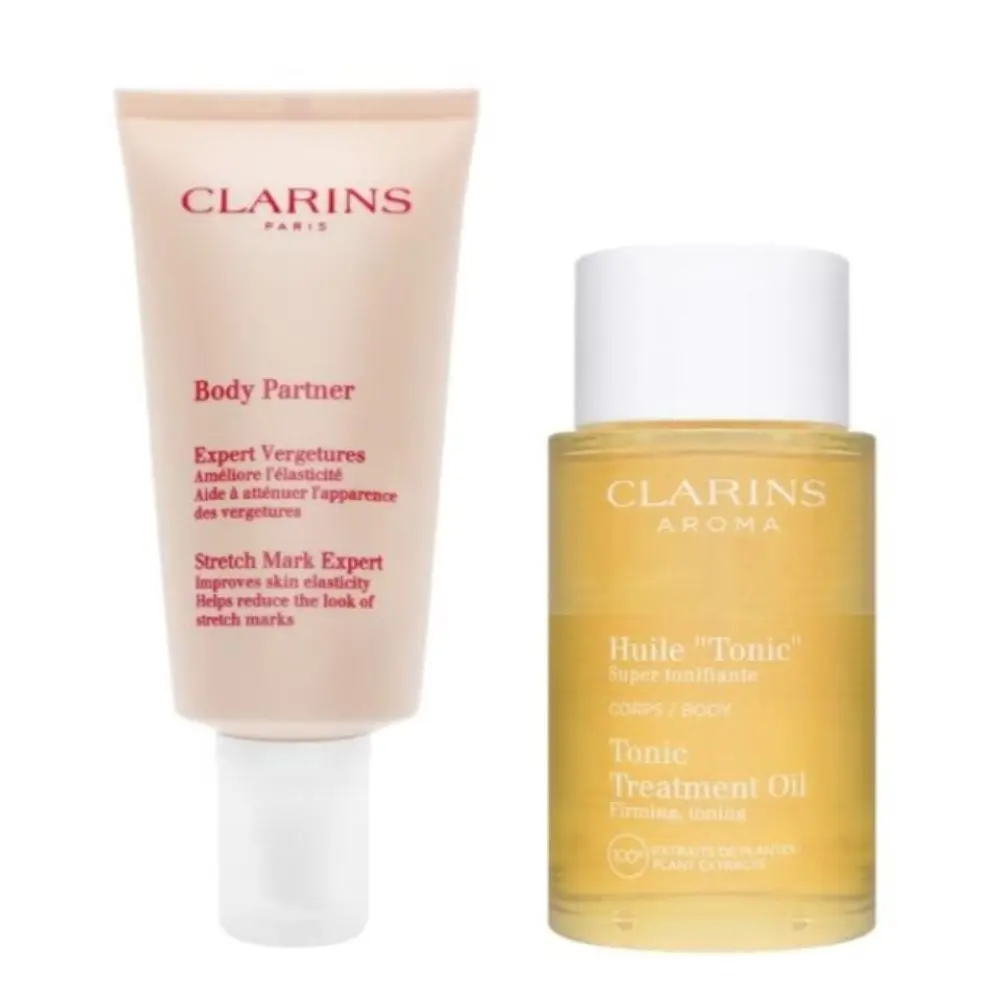 【CLARINS 克蘭詩】孕期保養必備組(撫紋霜 175ml+身體護理油 100ml)-平行輸入
