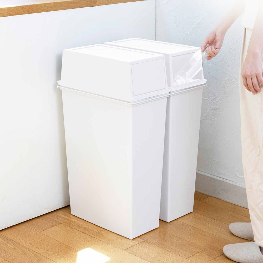 日本天馬 日本製 e-LABO深型推掀式垃圾桶-45L-白