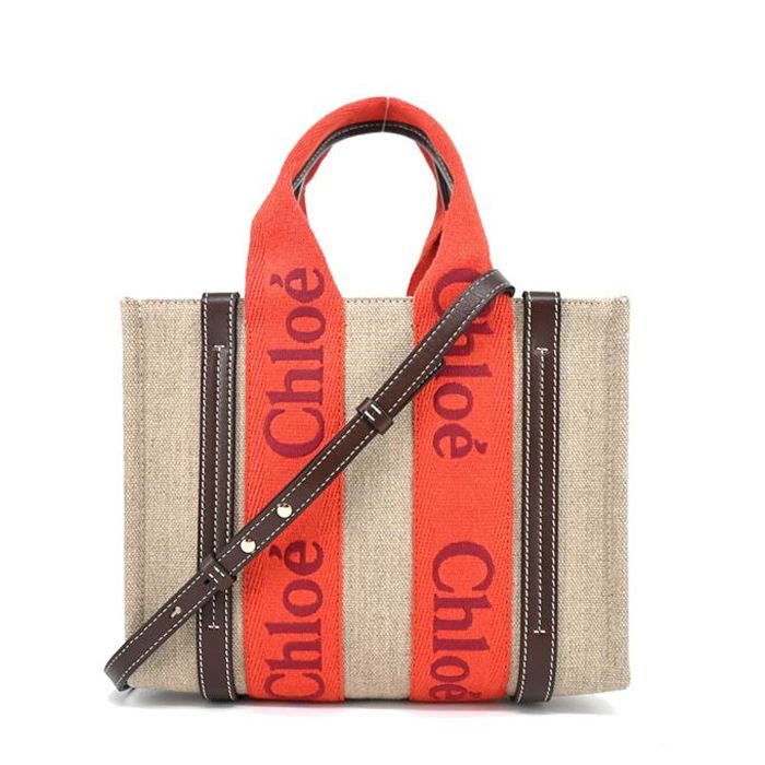 Chloe Woody tote bag 新款帆布兩用小號托特包/平行輸入/ 橘紅