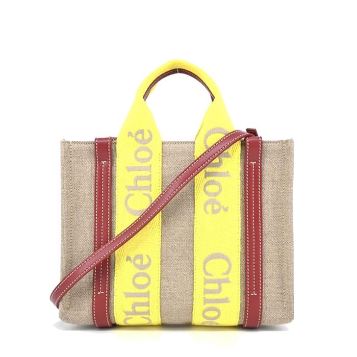 Chloe Woody tote bag 新款帆布兩用小號托特包/平行輸入/ 亮黃