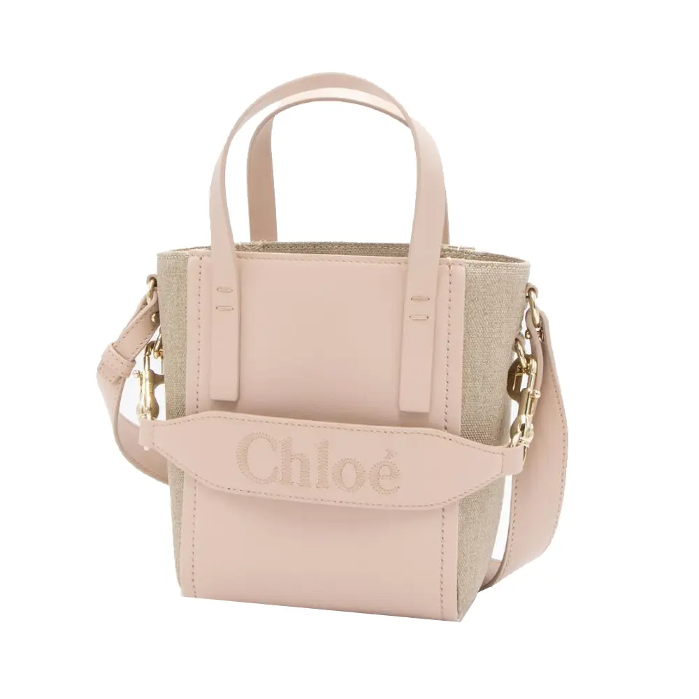 Chloe 新款 Sense小牛皮拼接帆布小號托特包/平行輸入/ 粉色