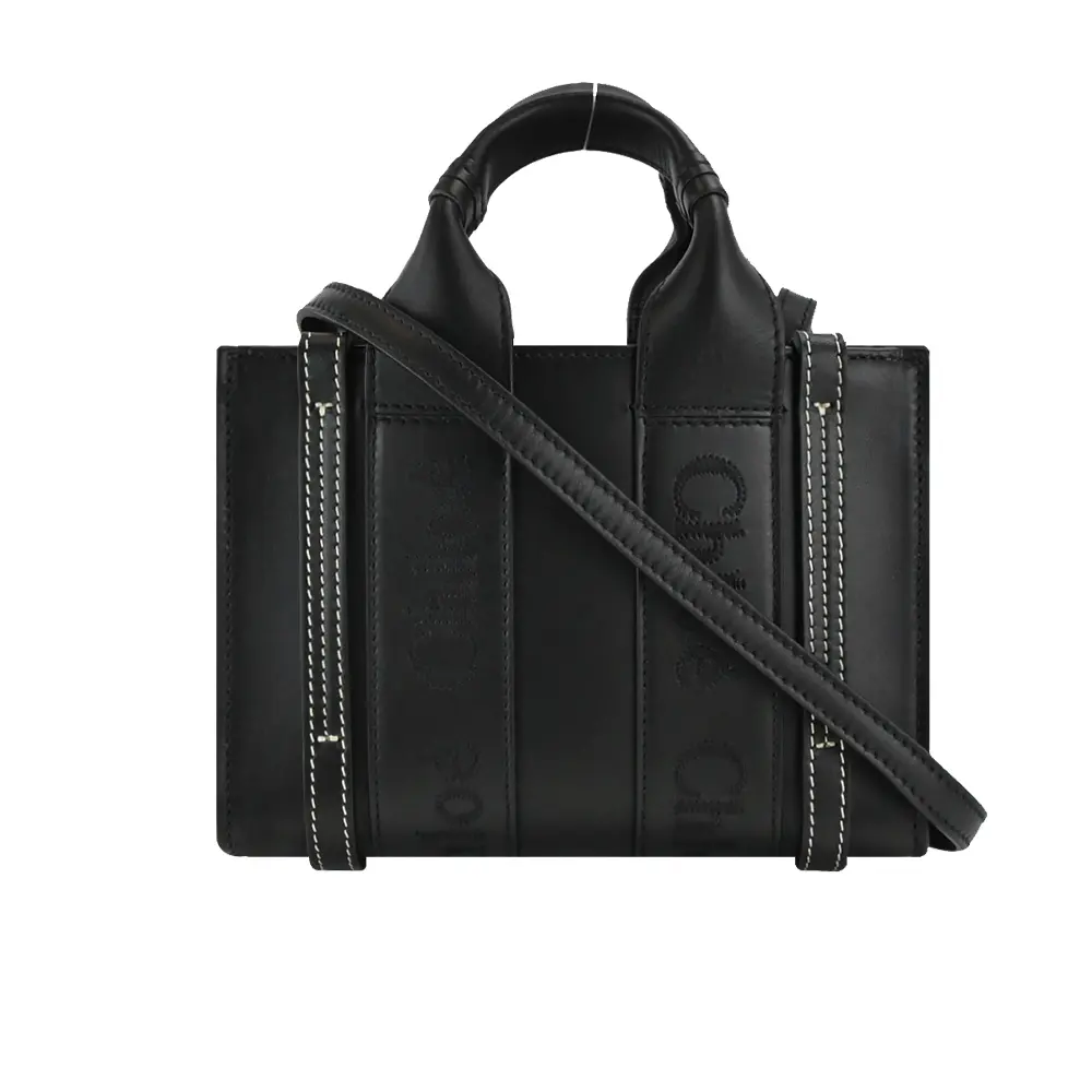 Chloe Woody tote bag 新款皮革迷你兩用托特包/平行輸入/ 黑色