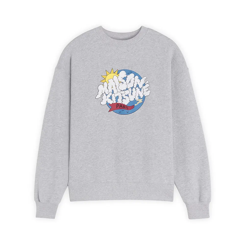 MAISON KITSUNÉ 日出圖樣舒適圓領衛衣-灰/女裝/ M