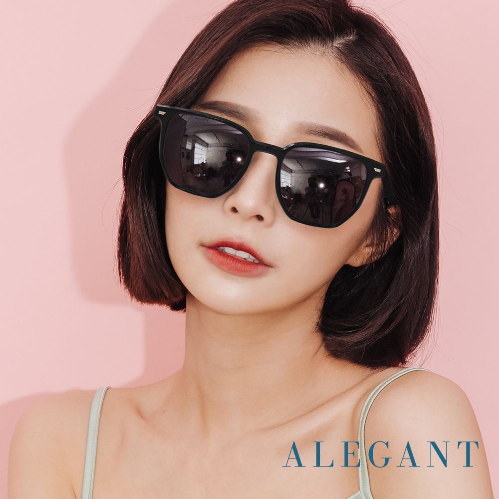 ALEGANT雲山黑韓版拼接時尚方框墨鏡/UV400太陽眼鏡