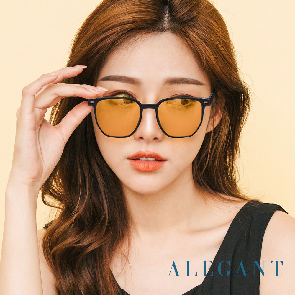 ALEGANT川霞橙韓版拼接時尚方框墨鏡/UV400太陽眼鏡