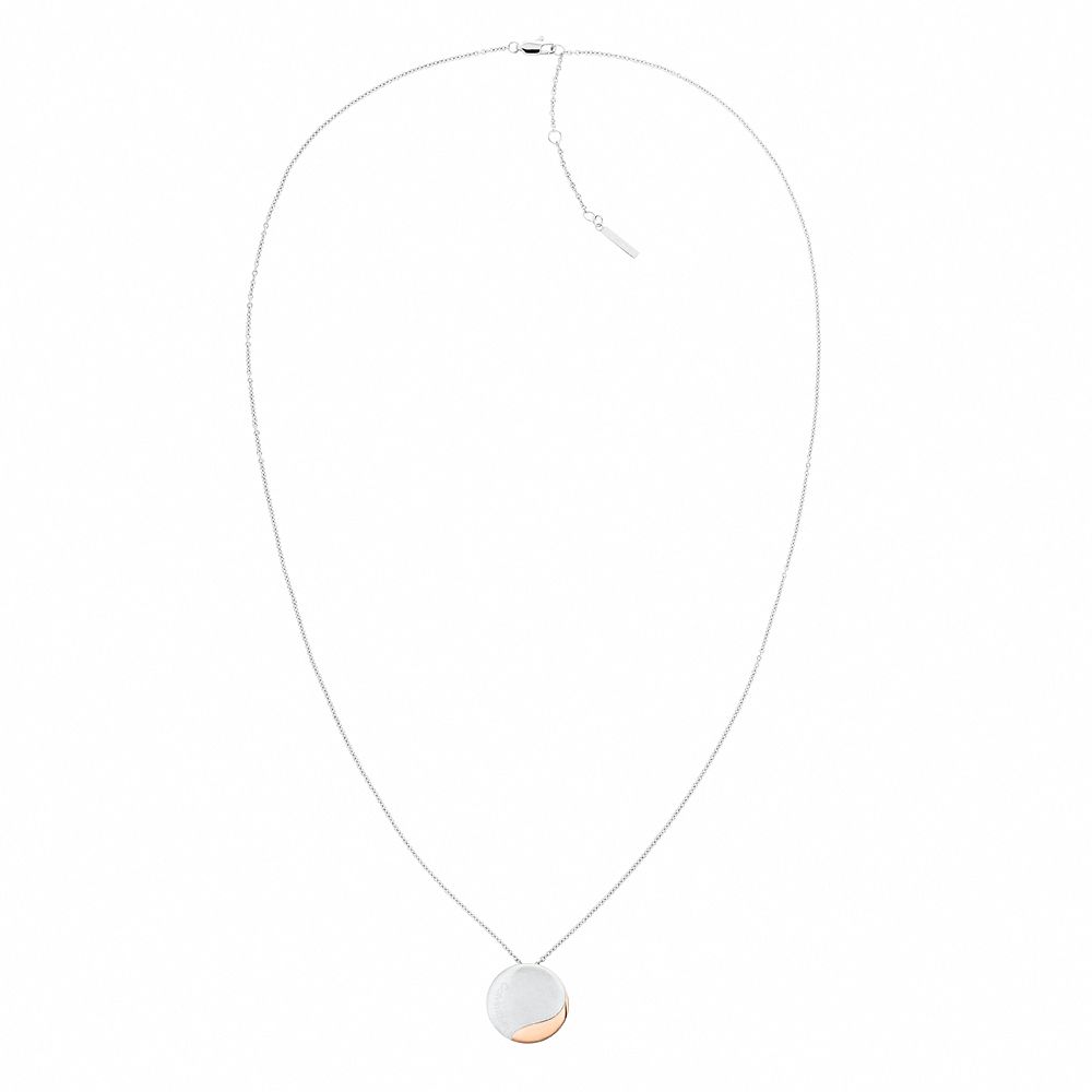 Calvin Klein CK Minimal Circular 圓雙色墜項鍊-銀x玫瑰金 35000148