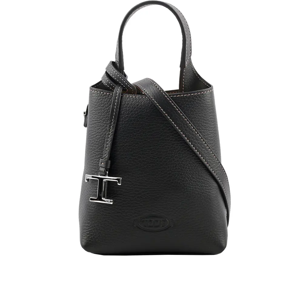 【TOD'S】T Logo 超小號手提/斜背二用皮革手機包(黑色)/平行輸入