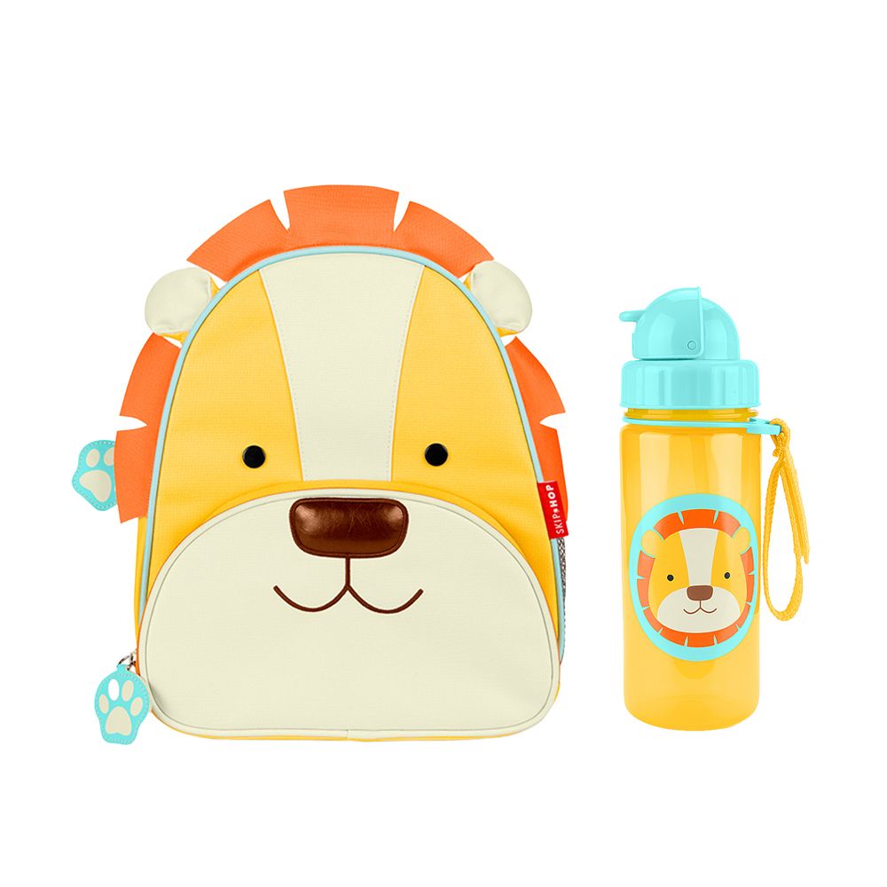 美國 SKIP HOP ZOO小童後背包+吸管學習冷水壺組/  萊尼獅王
