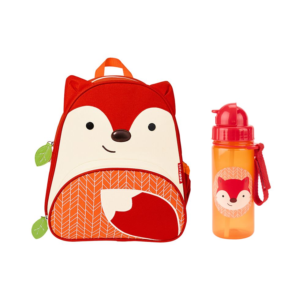 美國 SKIP HOP ZOO小童後背包+吸管學習冷水壺組/ 弗格森狐
