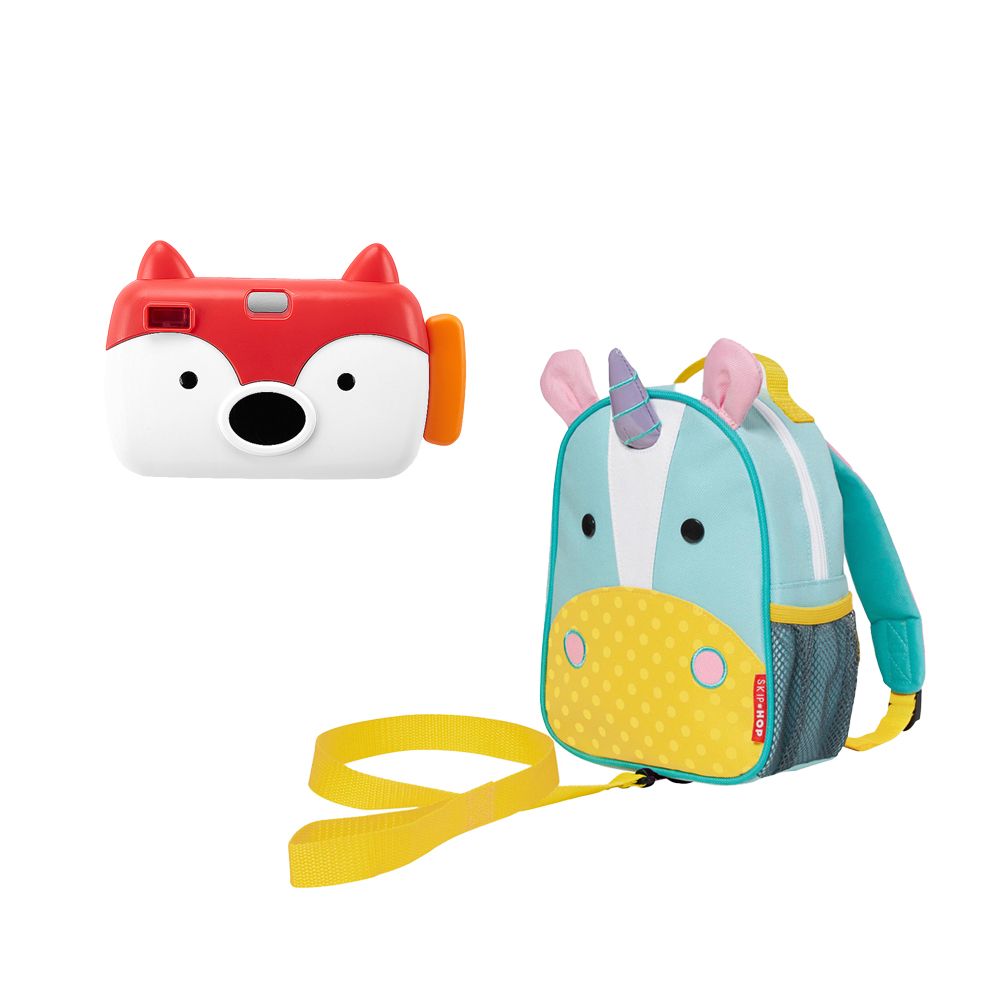 美國 SKIP HOP E&M狐狸寶寶相機+ZOO幼兒防走失後背包/ 尤里卡獨角獸
