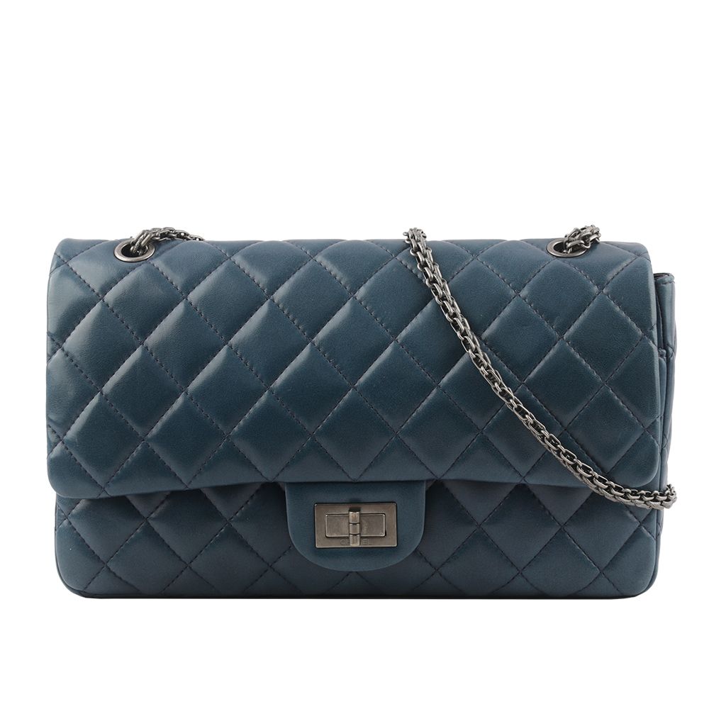 【CHANEL】藍紫色 小羊皮 雙蓋 2.55 JUMBO 32cm_展示品/ 平行輸入