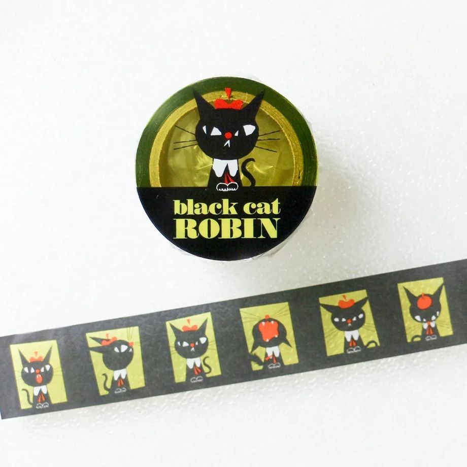 日本 cozyca products 透明裝飾膠帶/ Kuroneko Design/ 黑貓 Robin