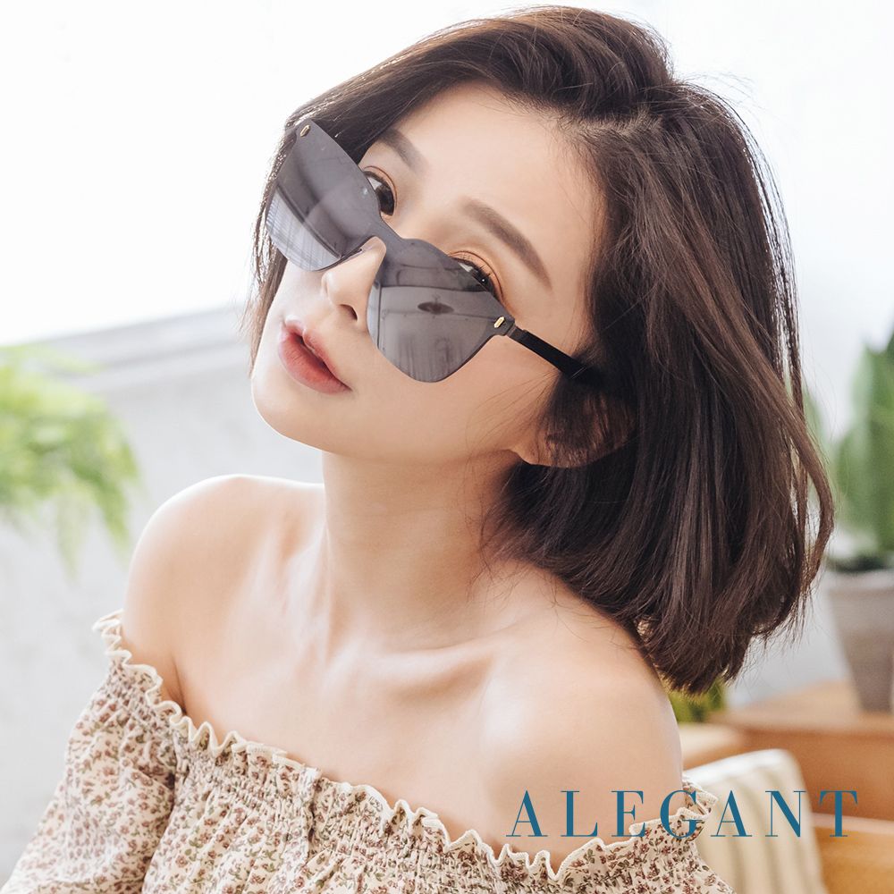 ALEGANT輕奢木槿黑鑲嵌茶晶柱槍灰金屬方框偏光墨鏡 UV400太陽眼鏡 魔笛的奏鳴序曲