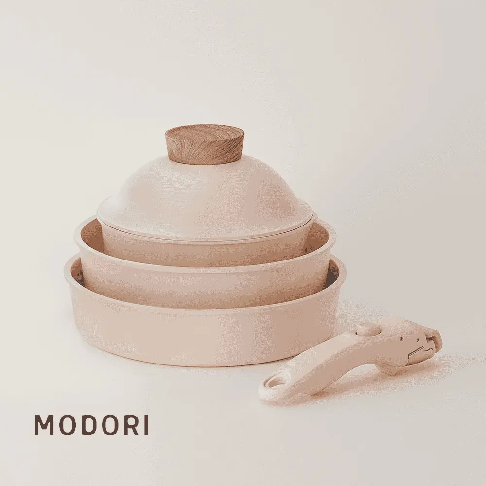 可疊收納不沾塗層✦Modori純白鍋具組/ 暖粉色