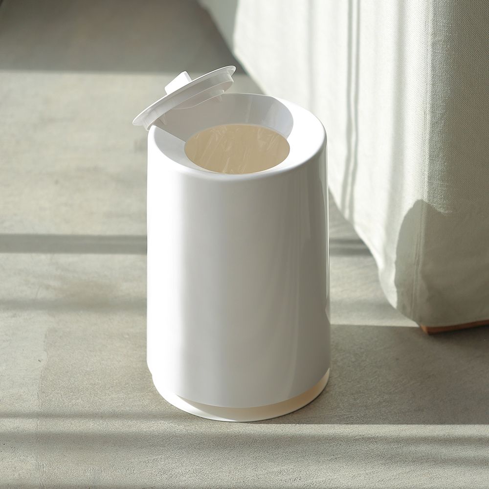 日本ideaco 摩登圓形家用垃圾桶(附蓋)-6L/ 白